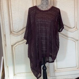 Free people plum colored oversized sheer top